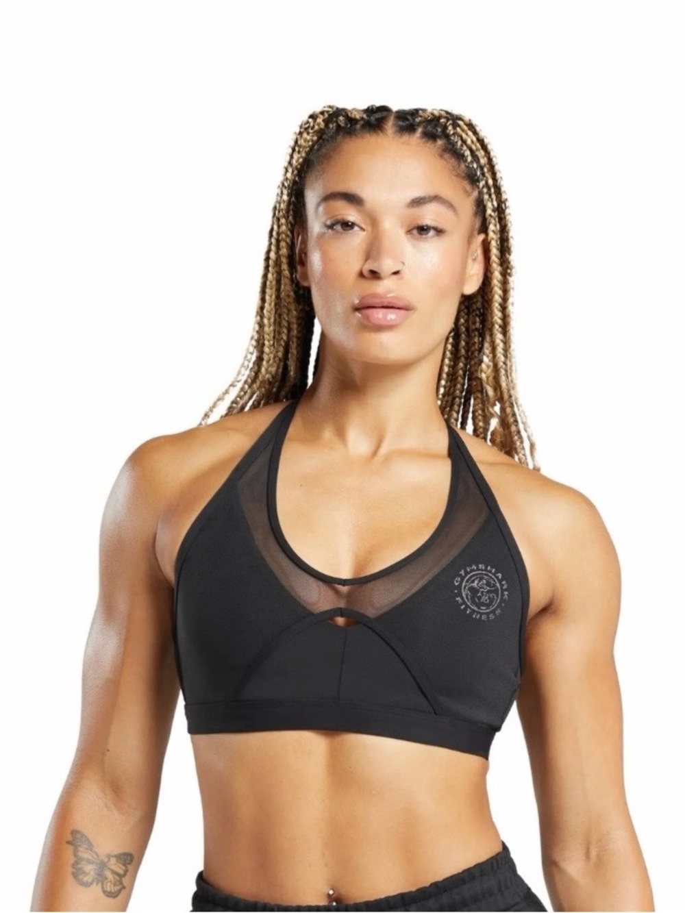 Gymshark Black Mesh Halter Sports Bra